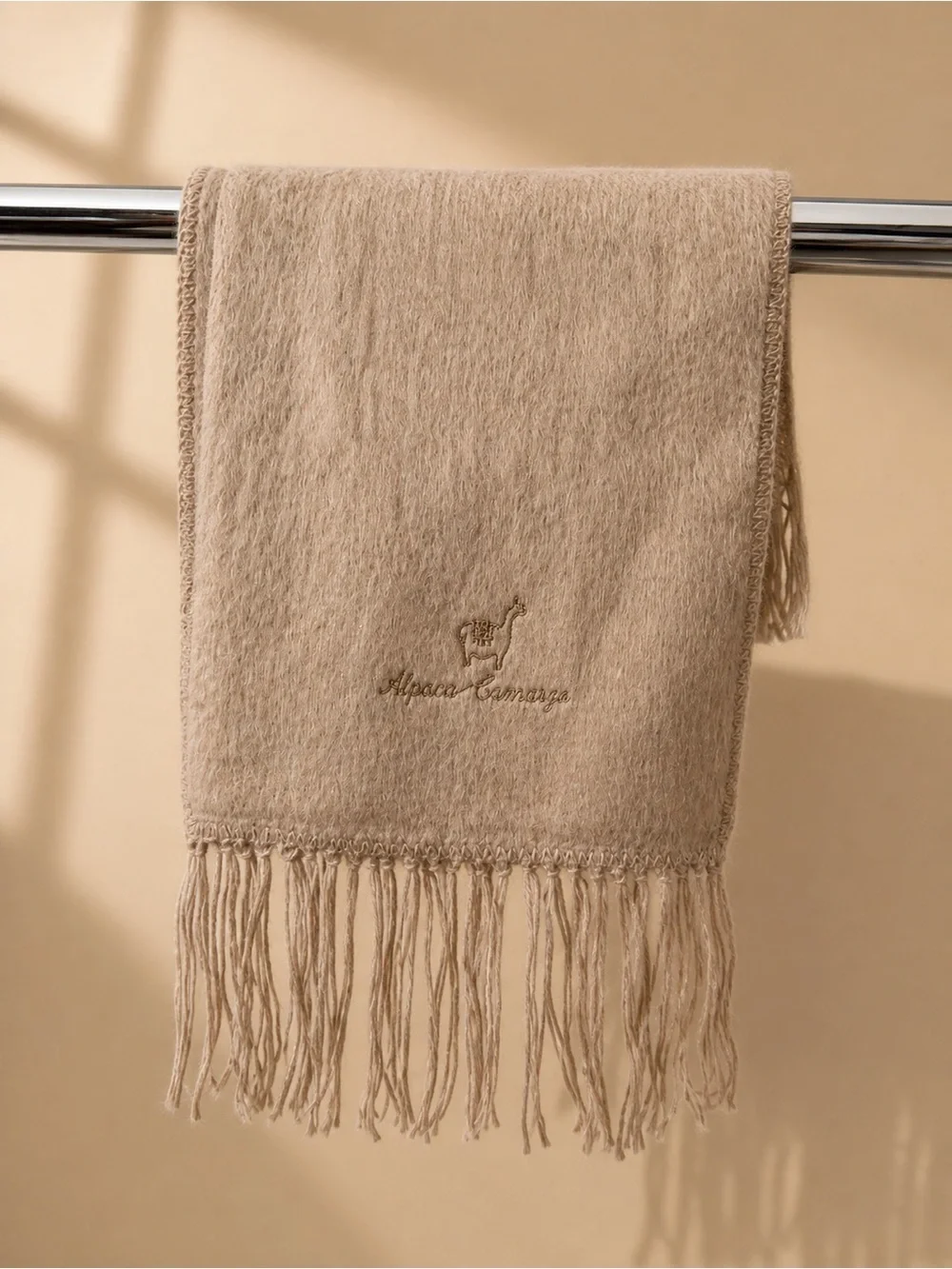 Alpaca Camargo Scarf Beige Fringe Soft Cozy Winter Wrap Neutral